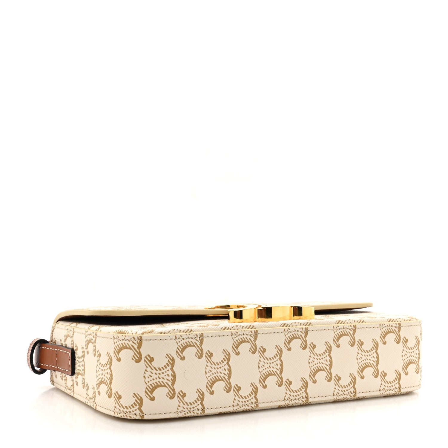 Celine Canvas Calfskin Triomphe Shoulder Bag White 3 of 10