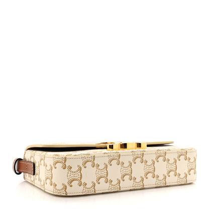 Celine Canvas Calfskin Triomphe Shoulder Bag White 3 of 10