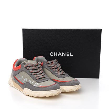 Chanel Nylon Calfskin Suede Womens CC Sneakers 39 Grey Red 9 of 9