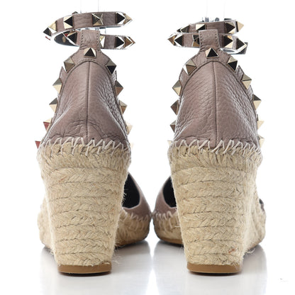 Valentino Garavani Grained Calfskin Rockstud Ankle Wrap Espadrille 15/85mm Wedges 38 Poudre 7 of 10