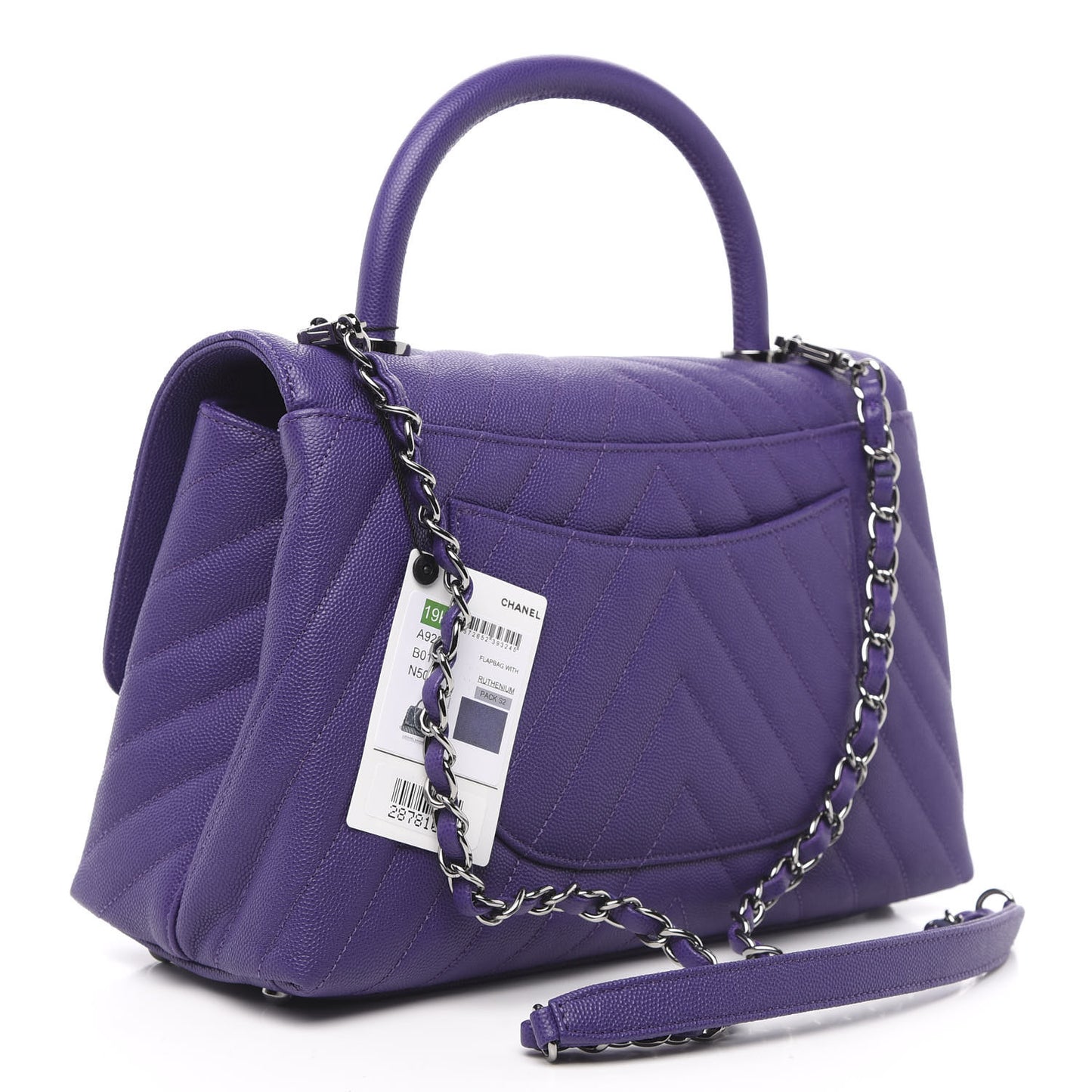 Caviar Chevron Quilted Small Coco Handle Flap Purple