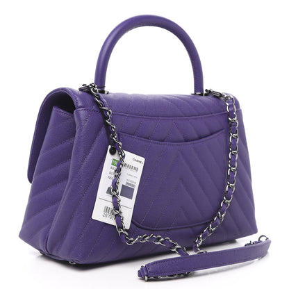 Chanel Caviar Chevron Quilted Small Coco Handle Flap Purple 4 of 12