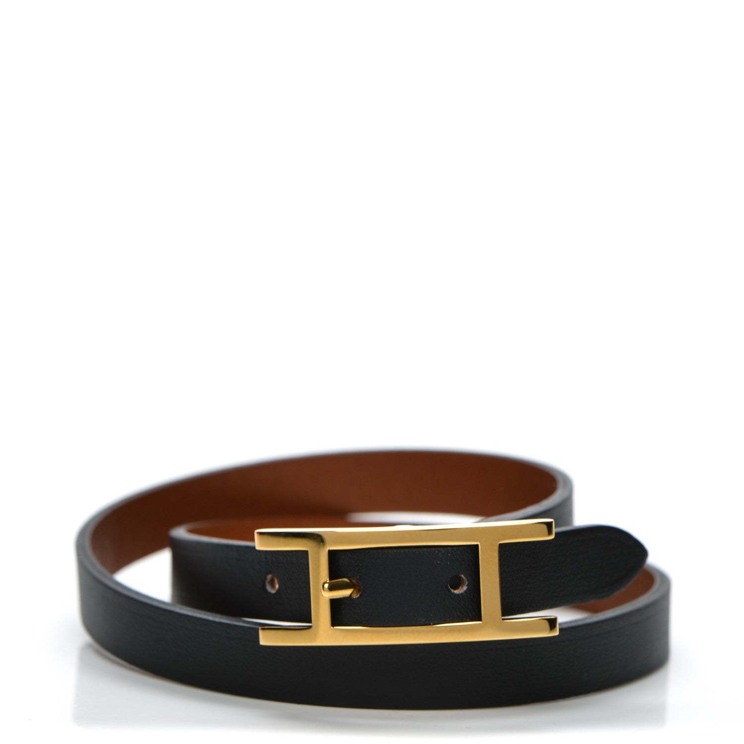 Hermes Chamonix Tadelakt Behapi Double Tour Reversible Bracelet Small Black Fauve 1 of 5