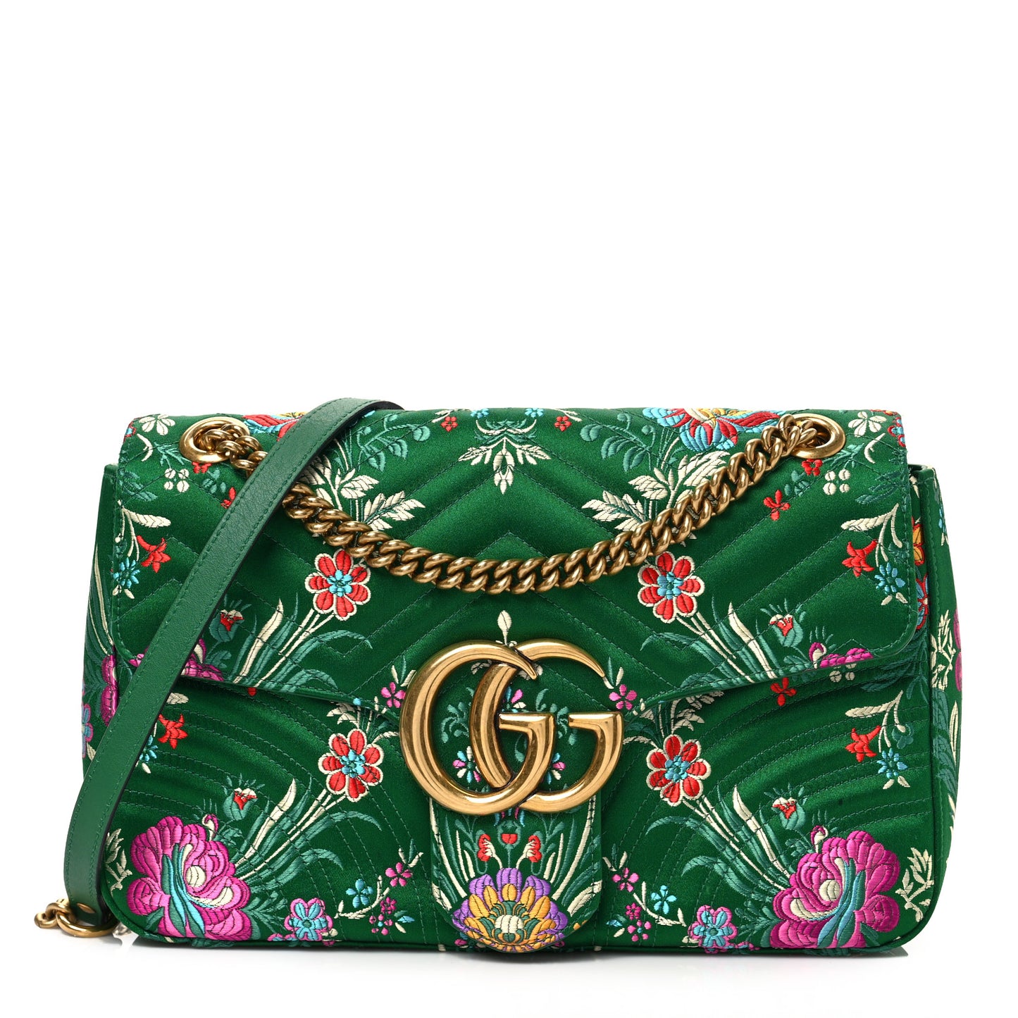 Jacquard Matelasse Floral Medium GG Marmont Shoulder Bag Green