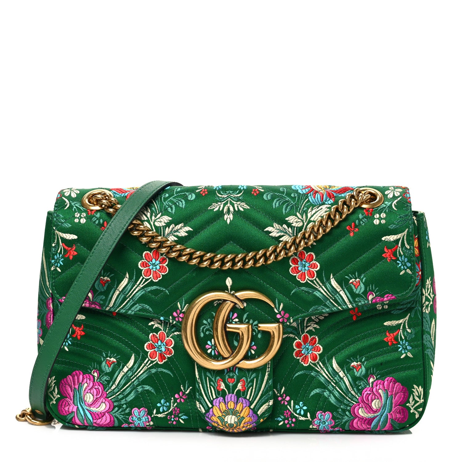 Gucci Jacquard Matelasse Floral Medium GG Marmont Shoulder Bag Green 1 of 9