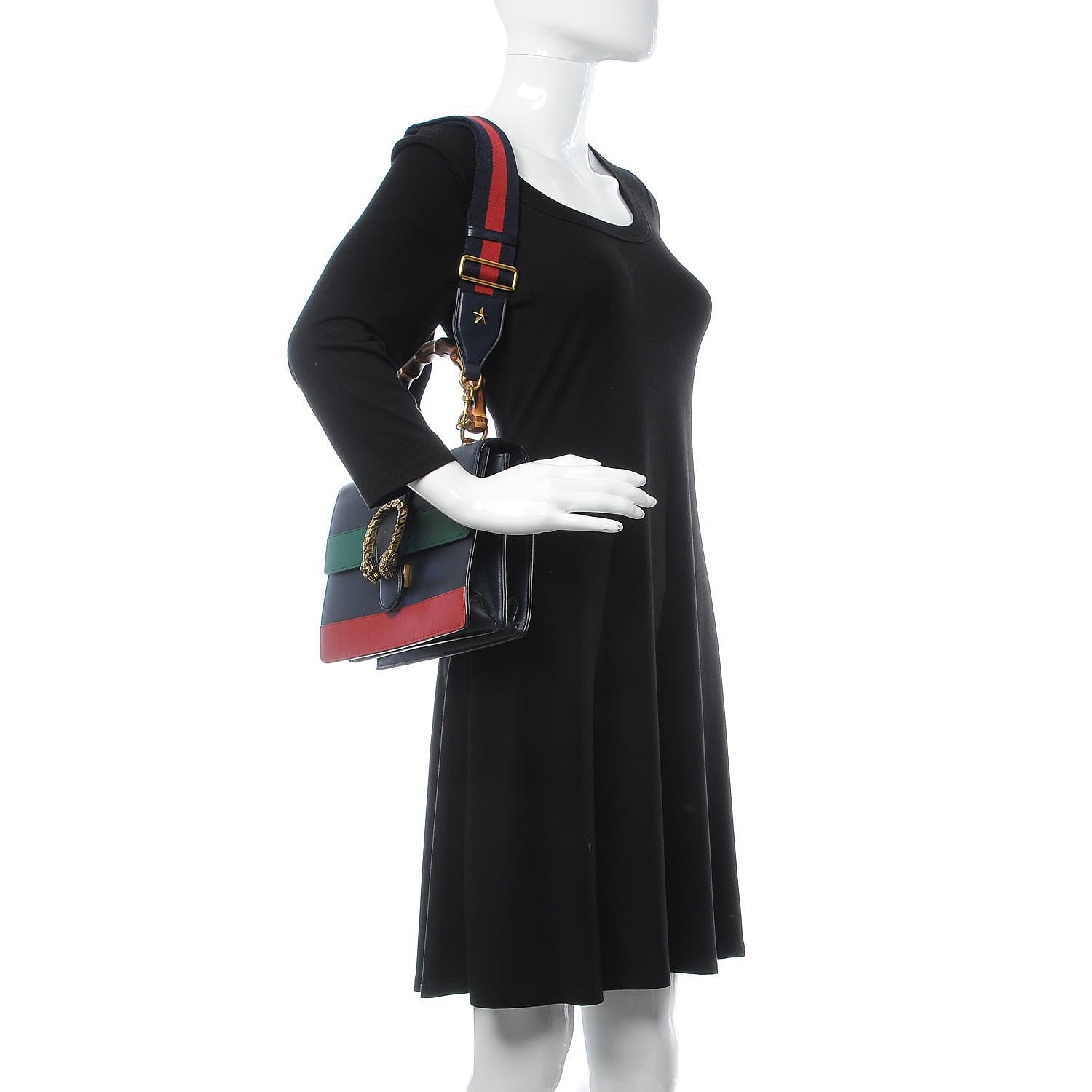 Gucci Moon Calfskin Bamboo Web Medium Dionysus Top Handle Bag Blue Emerald Hibiscus Red 2 of 11