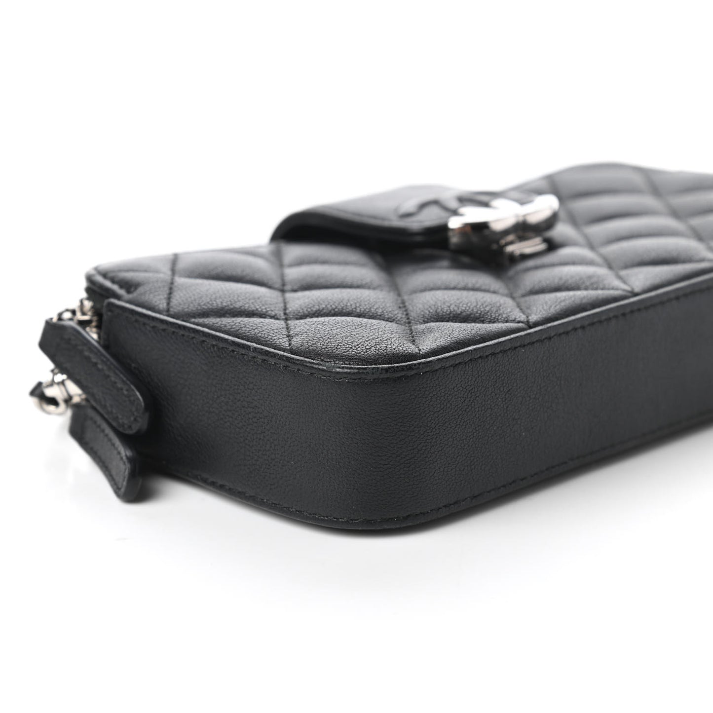 Lambskin Quilted CC Box Clutch With Chain Black