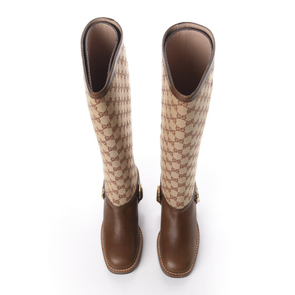 Gucci GG Monogram Calfskin Lola Tall Boots 36 Beige Ruggine Cuir 9 of 10