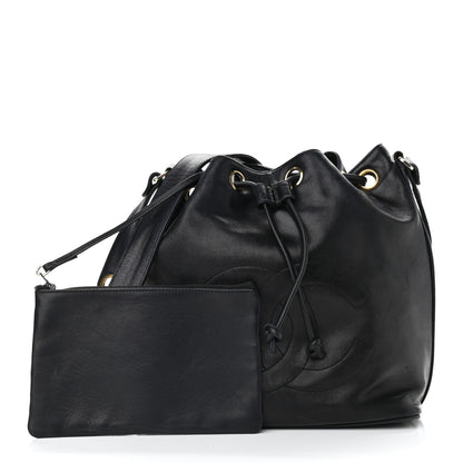 Chanel Lambskin CC Stitched Drawstring Bucket Bag Black 3 of 13