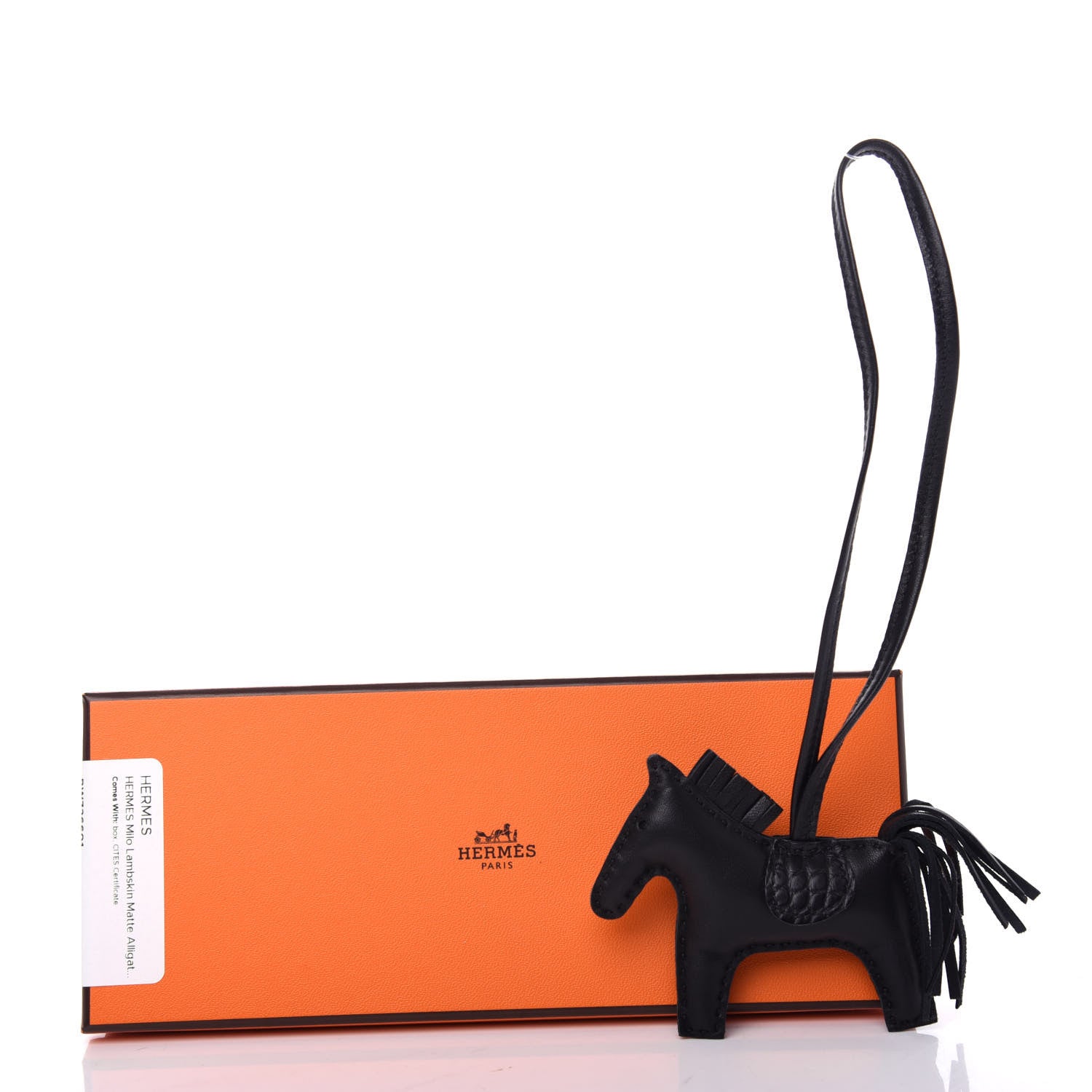 Hermes Milo Lambskin Matte Alligator Touch Grigri Rodeo Horse Bag Charm PM So Black 4 of 4