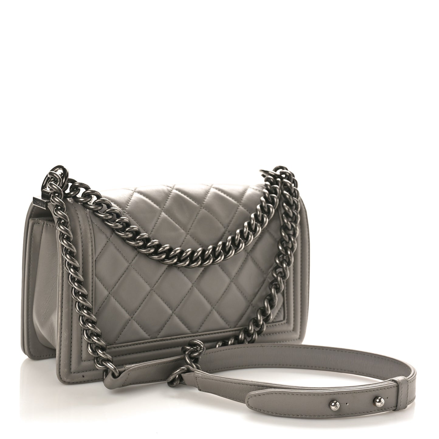 Lambskin Quilted Small Boy Flap Grey