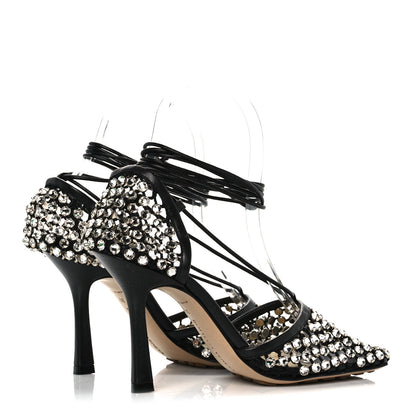 Bottega Veneta Mesh Nappa Crystal Embellished Sparkle Stretch Ankle Tie Sandals 36 Black 4 of 9