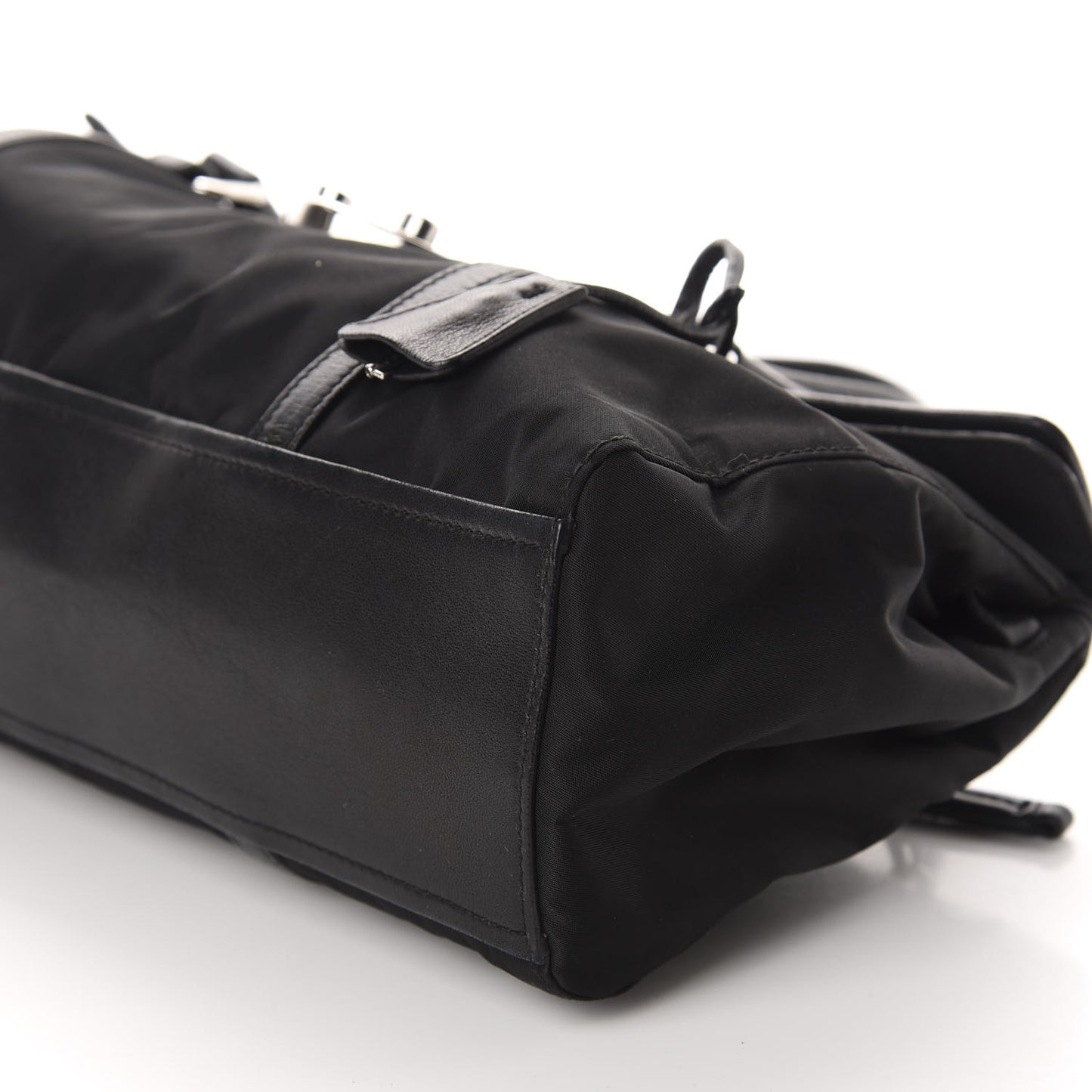 Tessuto Nylon Vitello Foldover Pushlock Satchel Black