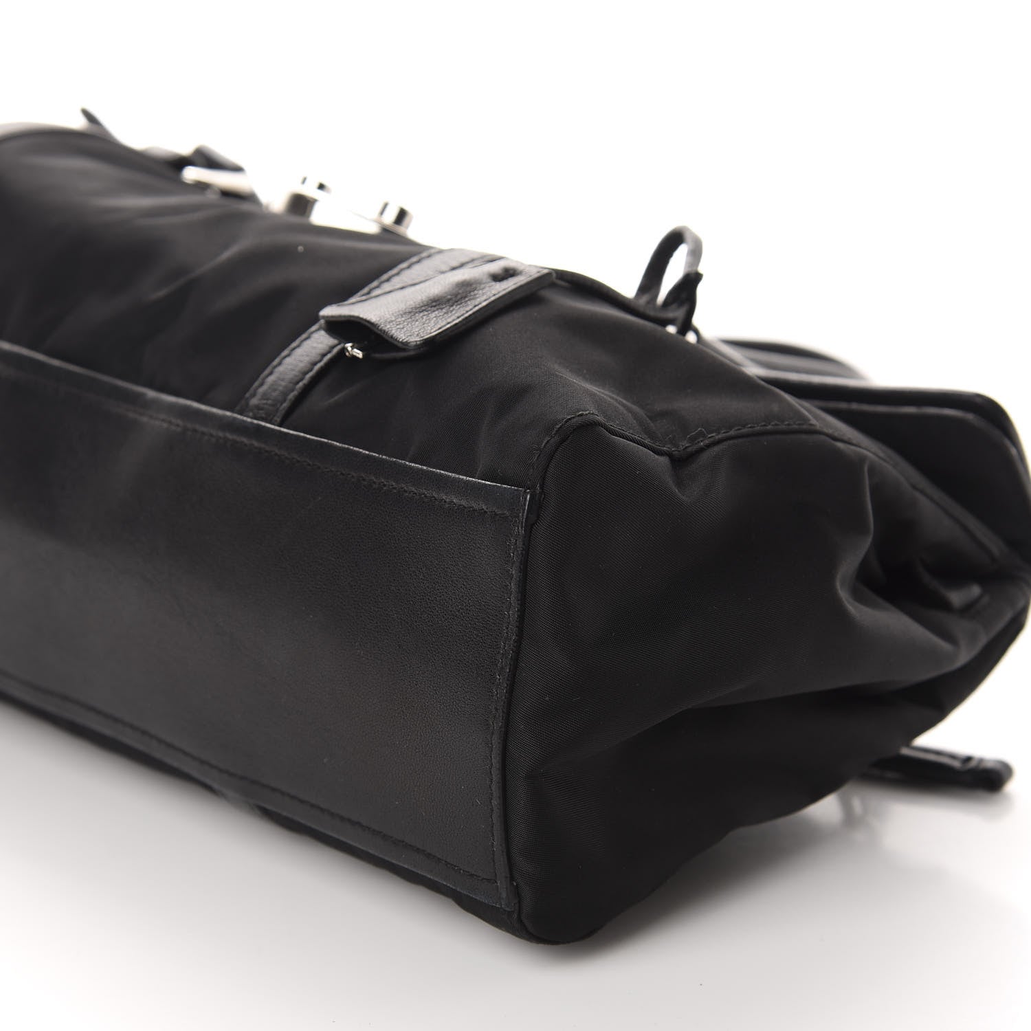 Prada Tessuto Nylon Vitello Foldover Pushlock Satchel Black 7 of 11