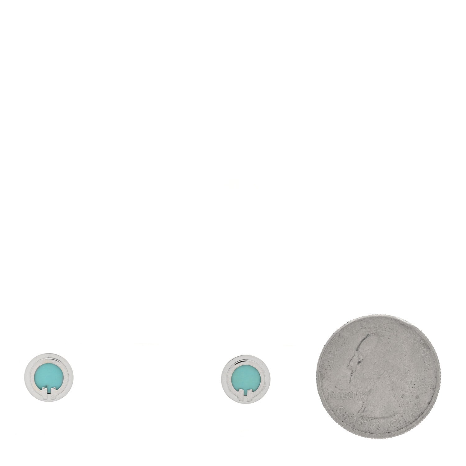 Tiffany 18K White Gold Turquoise T Circle Earrings 2 of 4