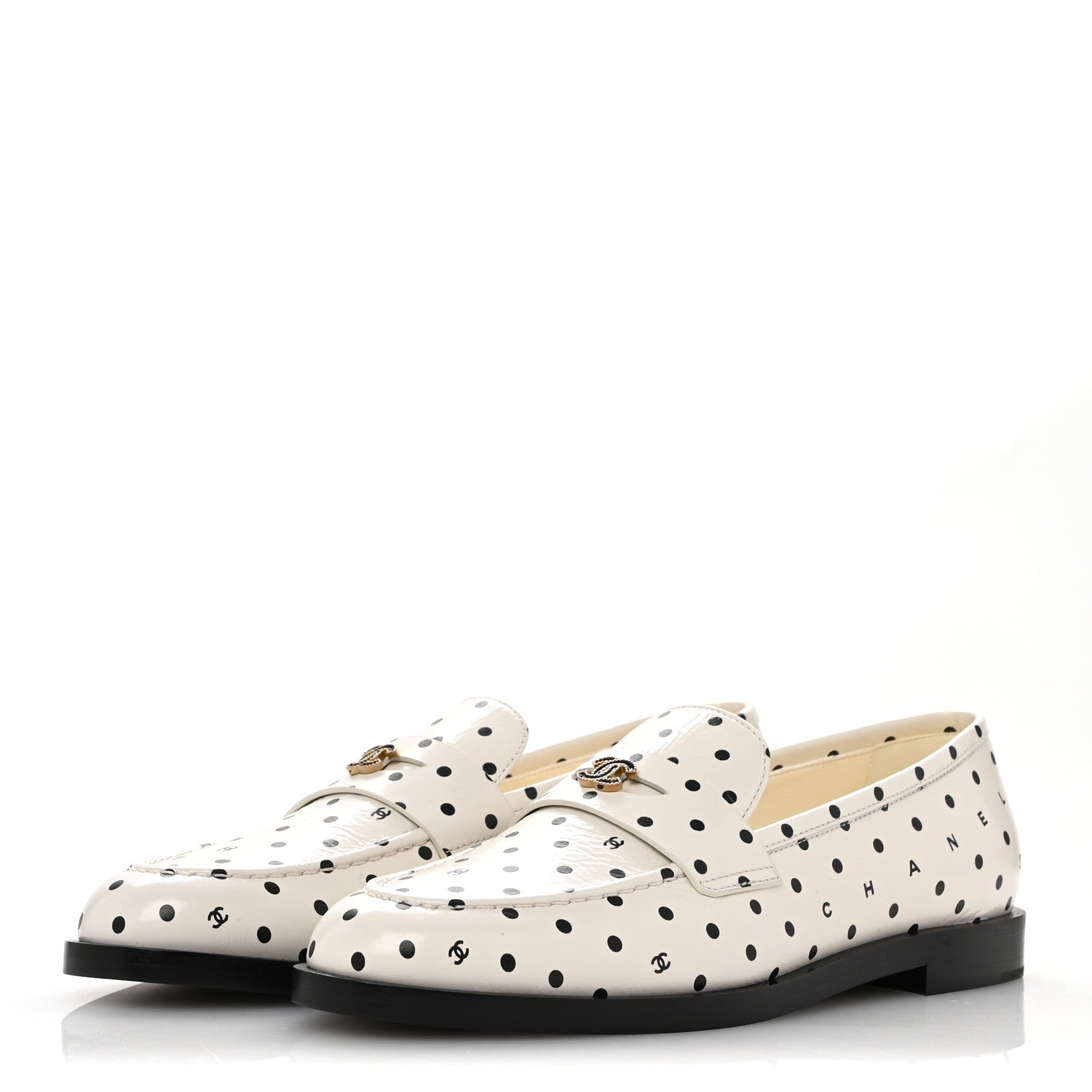 Chanel Printed Calfskin CC Dots Moccasin Loafers 36 Ivory Black 4 of 10