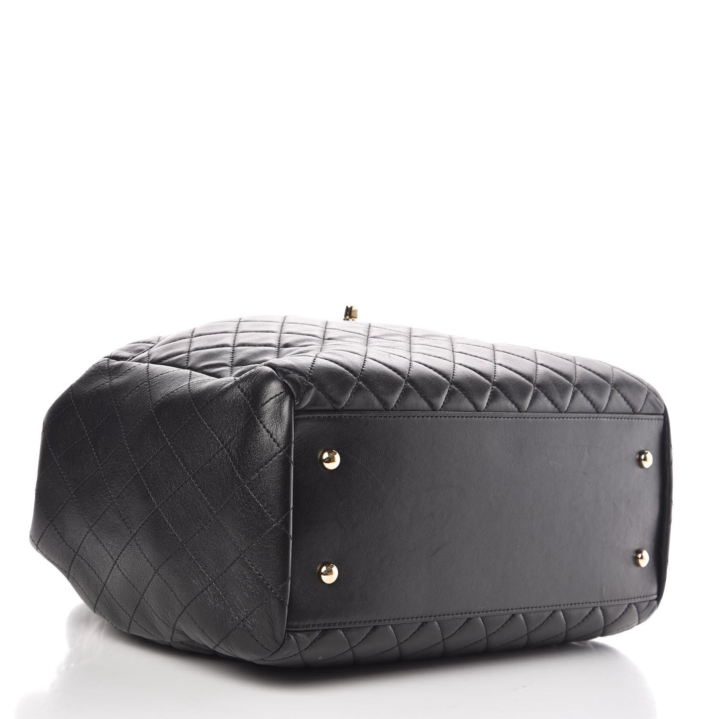 Lambskin Quilted Large Drawstring Bag Black