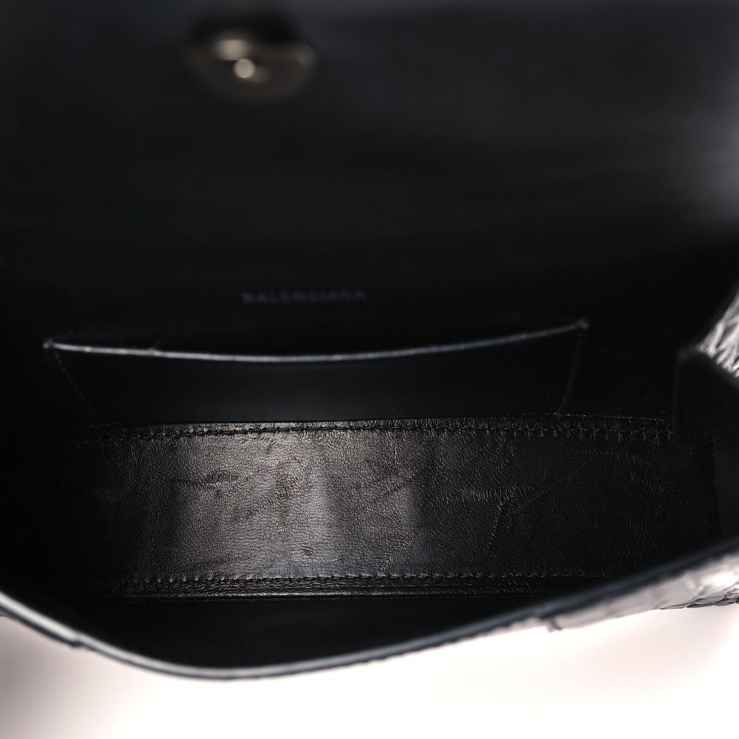 Balenciaga Shiny Calfskin Monochrome Crocodile Embossed Hourglass Chain Bag XS Black 5 of 8