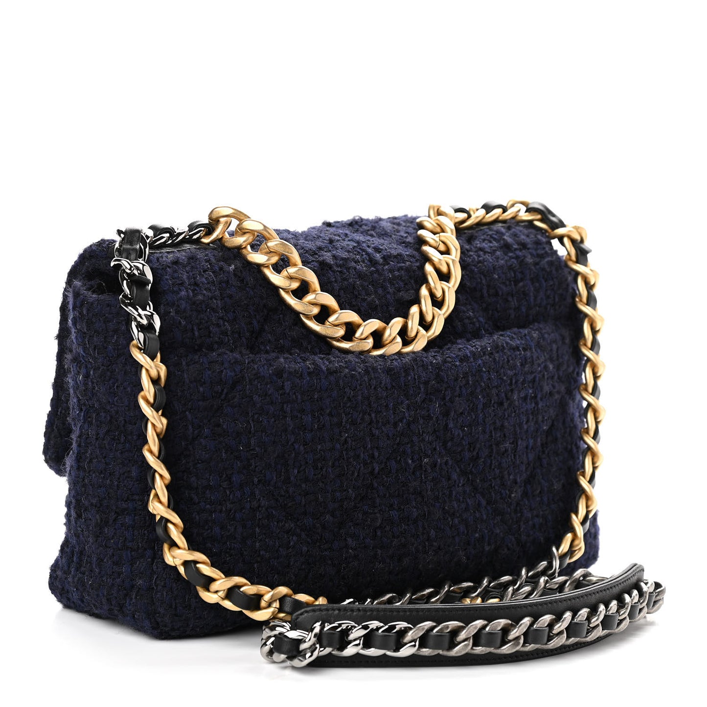 Tweed Quilted Medium Chanel 19 Flap Navy Blue