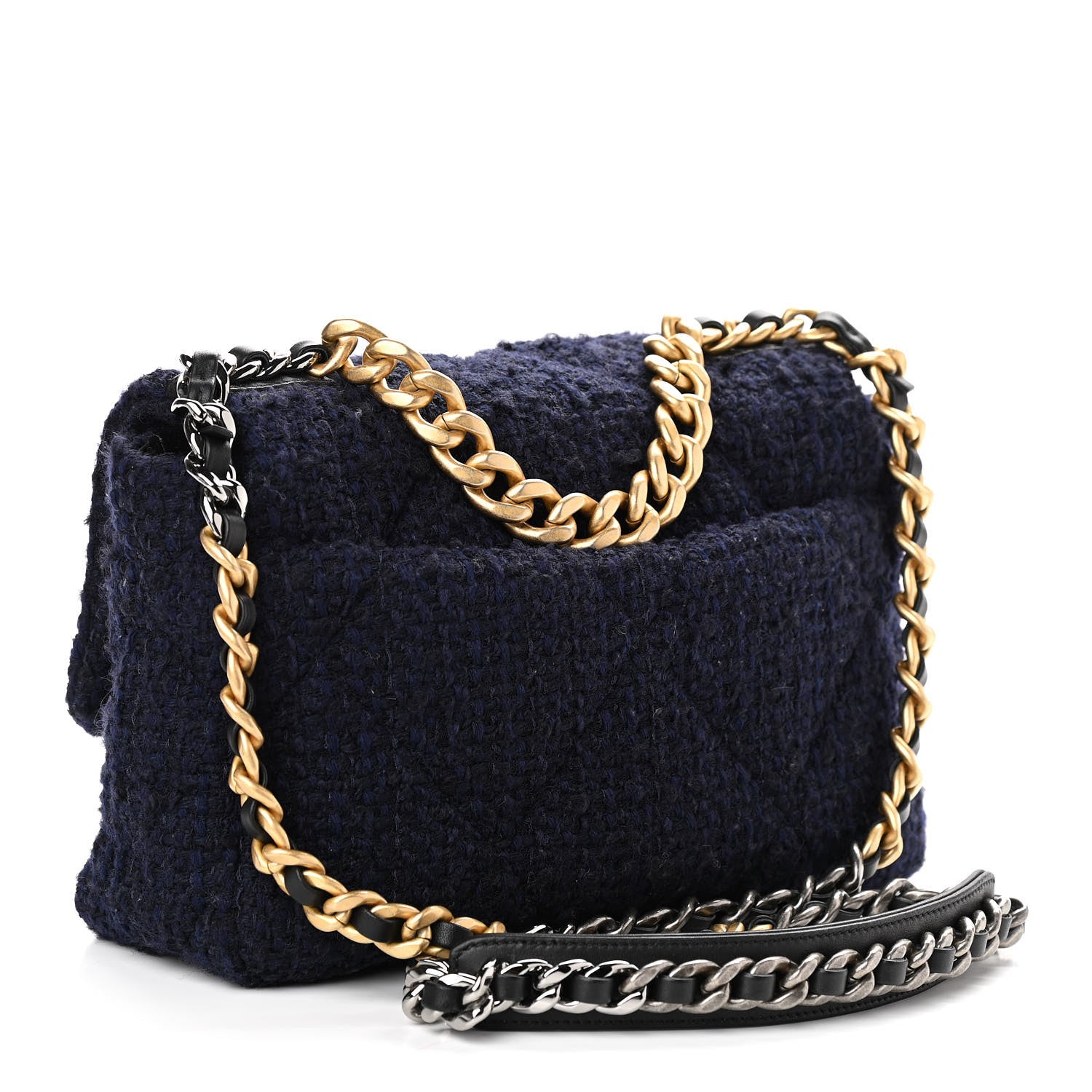 Chanel Tweed Quilted Medium Chanel 19 Flap Navy Blue 3 of 10