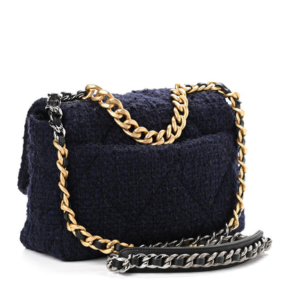 Chanel Tweed Quilted Medium Chanel 19 Flap Navy Blue 3 of 10