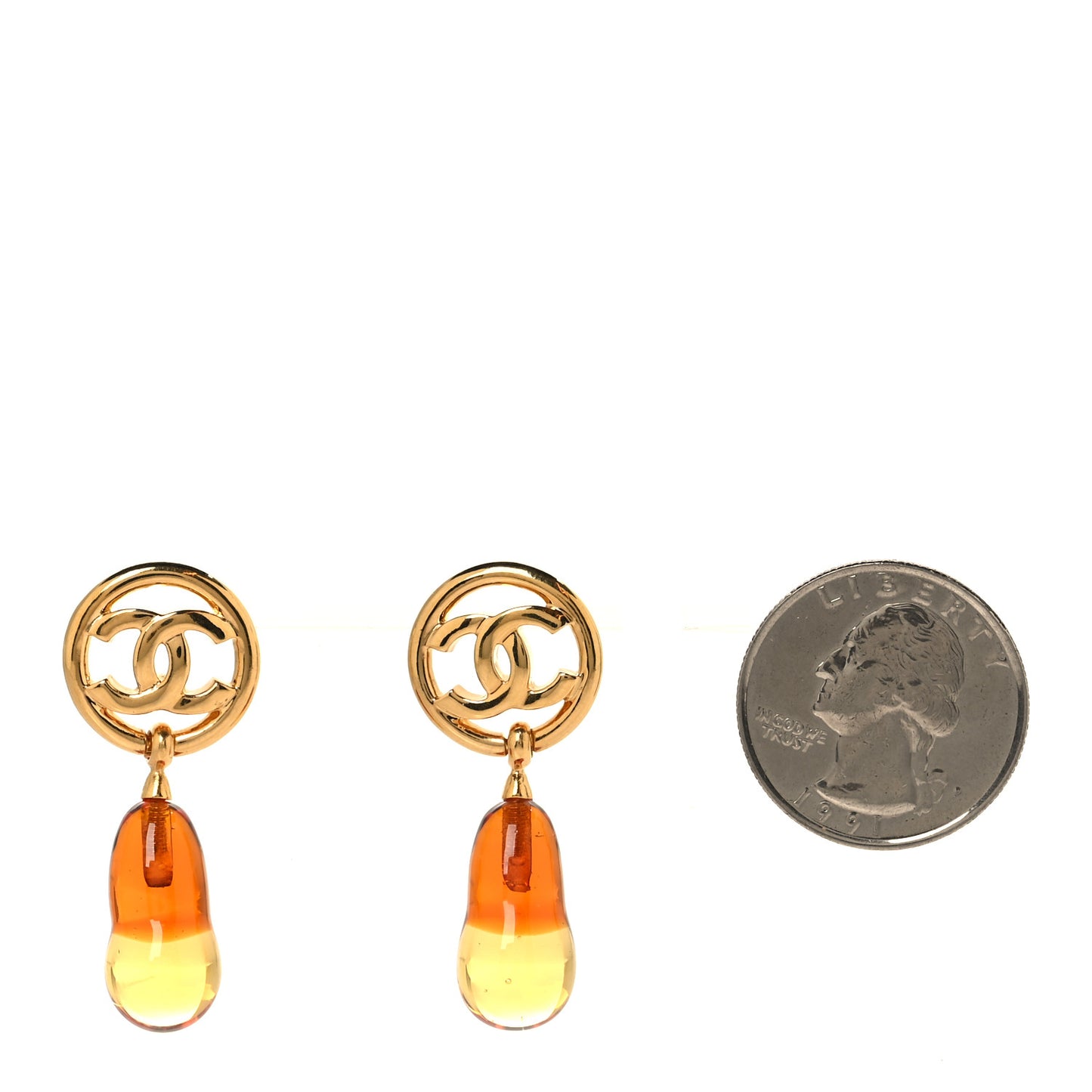 Metal Resin CC Drop Earrings Gold Brown