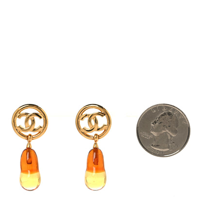 Chanel Metal Resin CC Drop Earrings Gold Brown 2 of 4