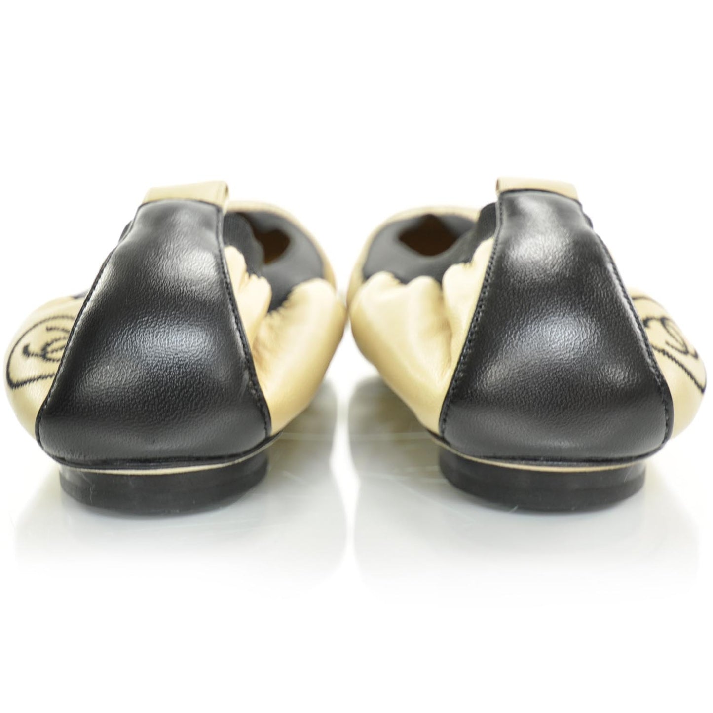 Lambskin Elastic CC Ballet Flats 37 Black Beige