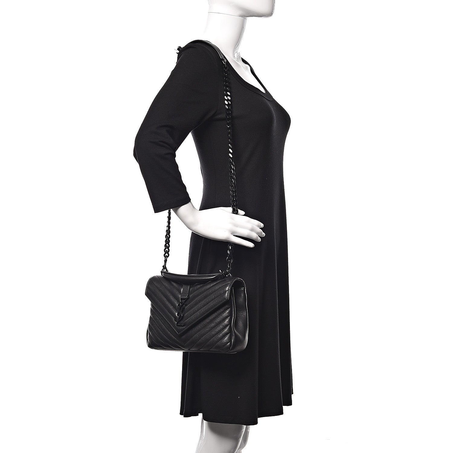 Saint Laurent Sheepskin Matelasse Chevron Monogram Medium College Bag Black 2 of 9