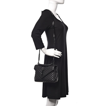 Saint Laurent Sheepskin Matelasse Chevron Monogram Medium College Bag Black 2 of 9