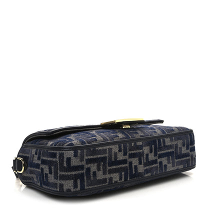 Fendi Chenille FF Embroidered Baguette Grigio Notte Flamingo 4 of 12