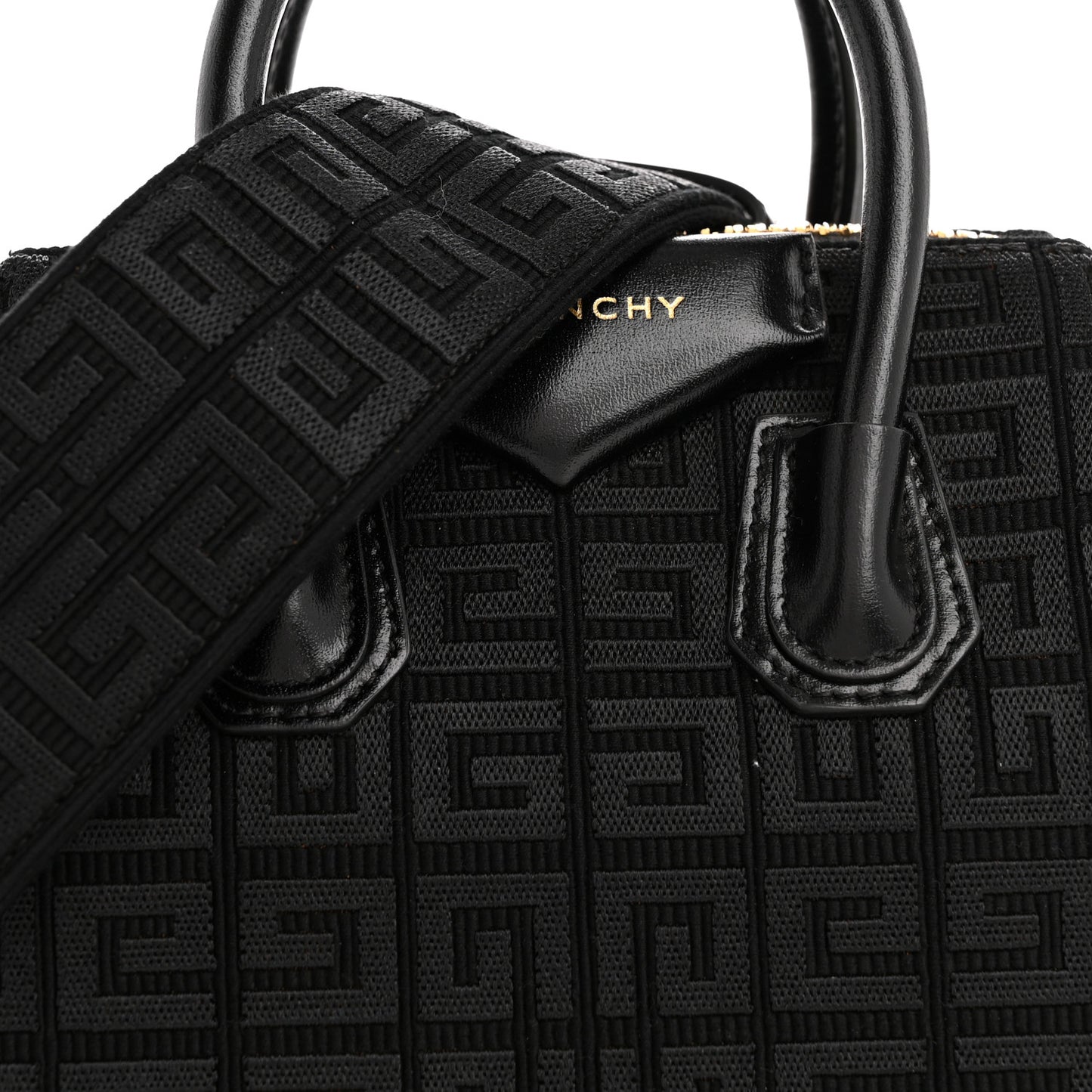 Canvas Jacquard Embroidered Calfskin 4G Mini Antigona Black