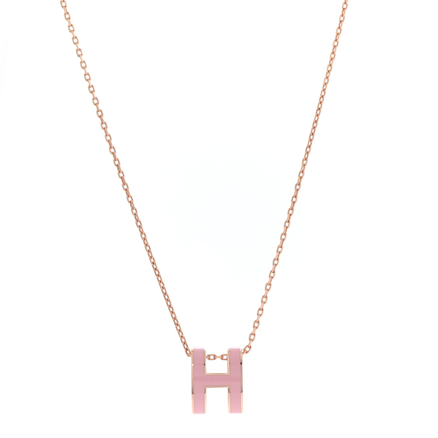 Hermes Lacquered Rose Gold Pop H Pendant Necklace Rose Dragee 1 of 8