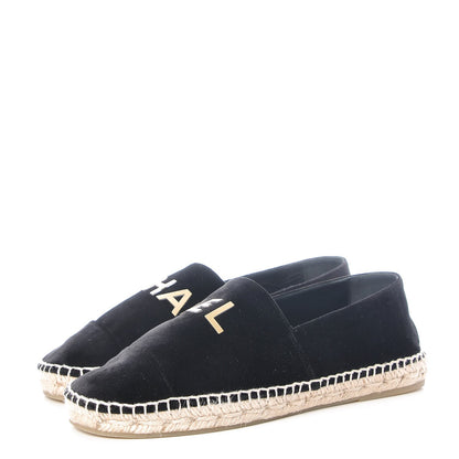 Chanel Velvet Logo Espadrilles 38 Black 3 of 11