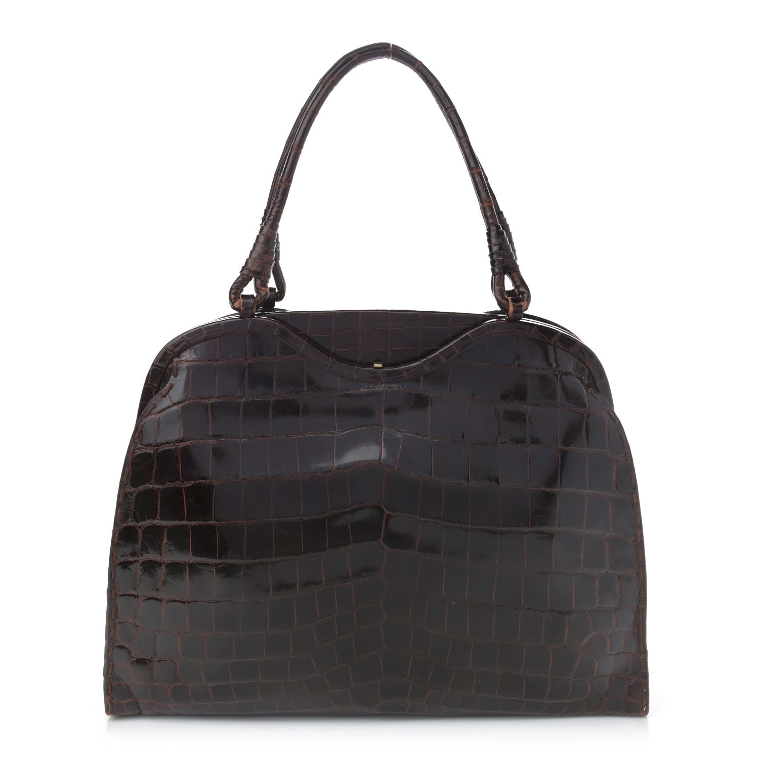 Bottega Veneta Crocodile Top Handle Bag Brown 1 of 14