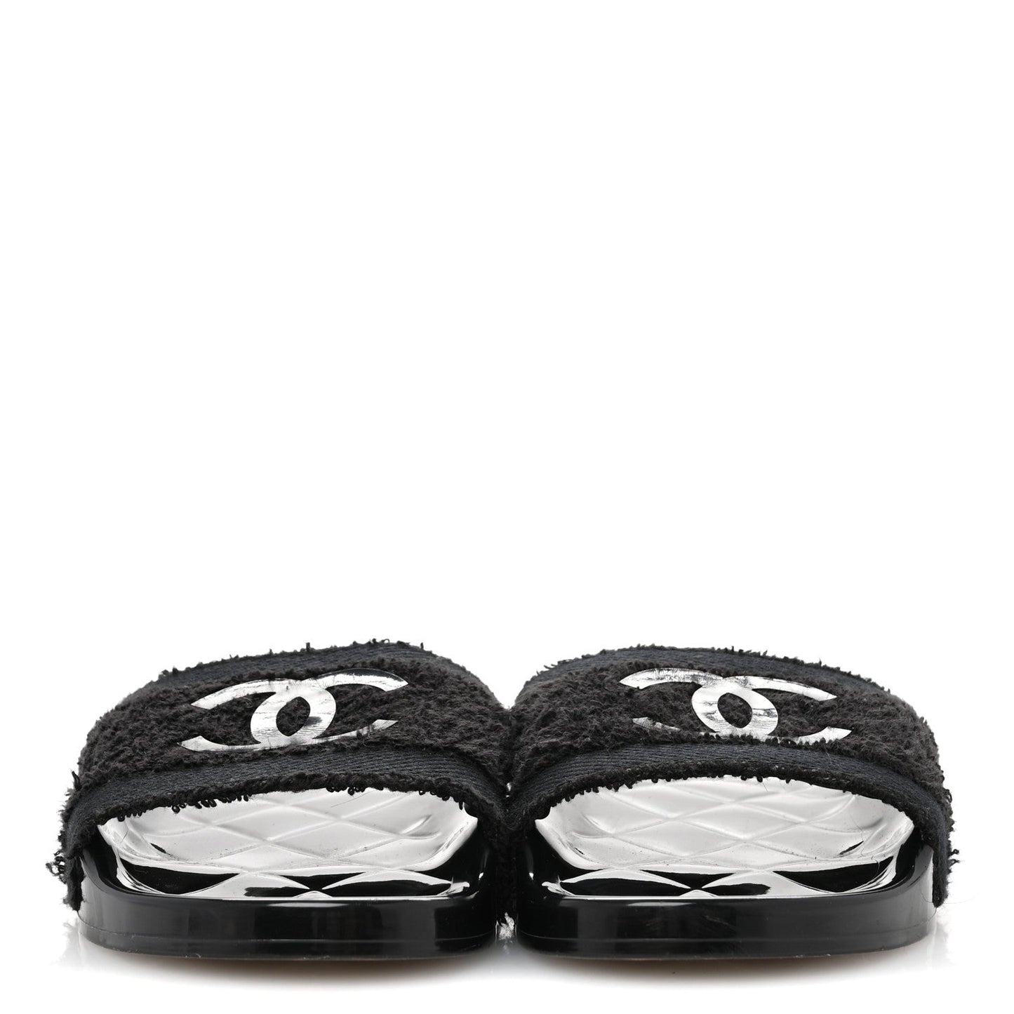 PVC Fabric CC Flat Slide Sandals 39 Black