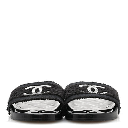 Chanel PVC Fabric CC Flat Slide Sandals 39 Black 3 of 8