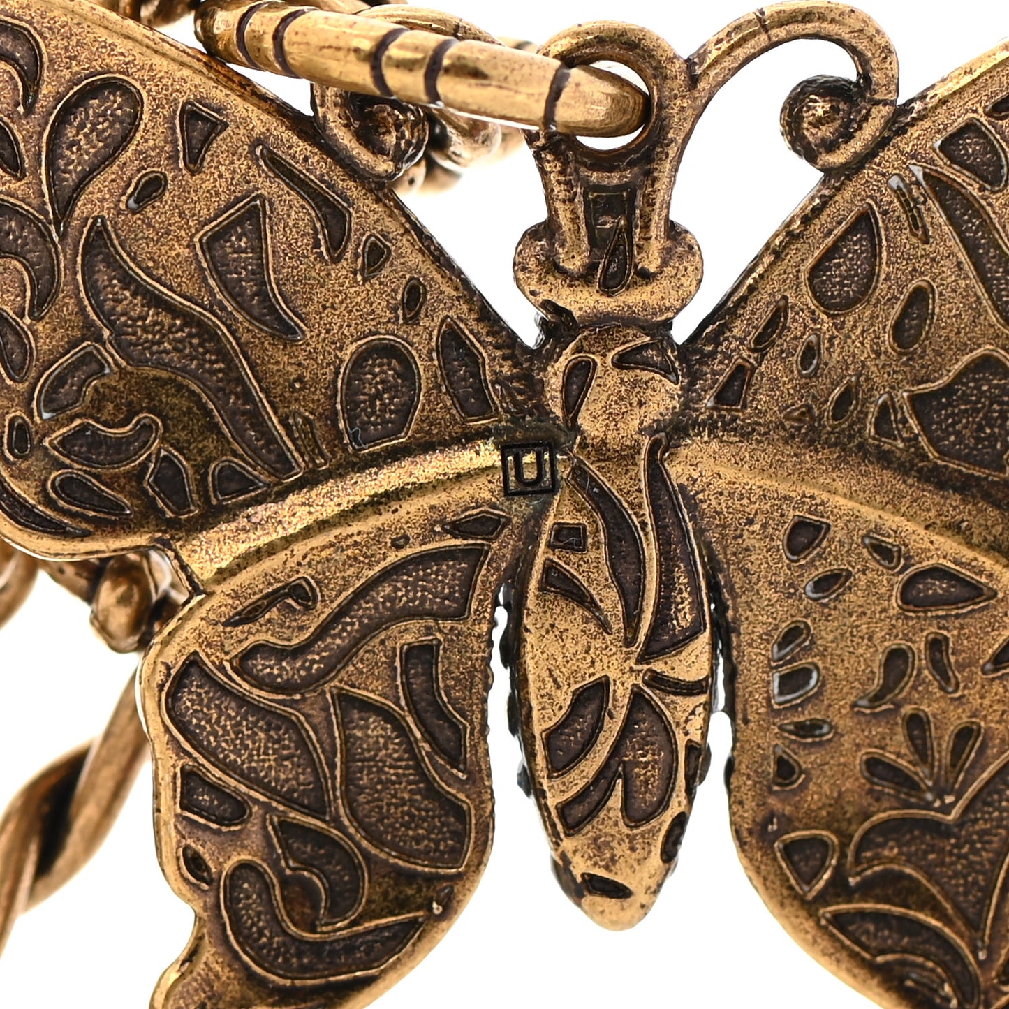 Metal Crystal Butterfly Necklace Aged Gold Multicolor