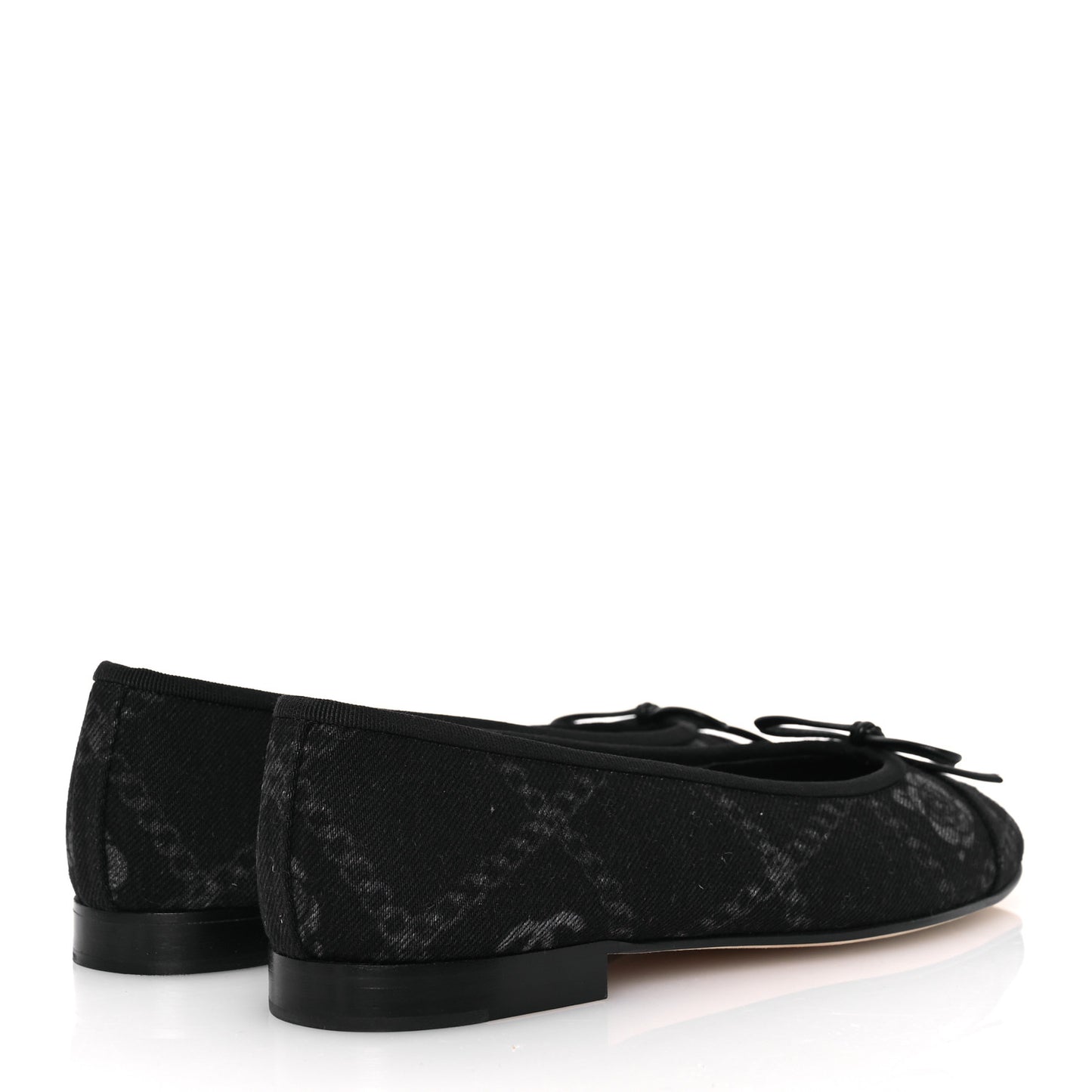 Denim Printed Cap Toe Ballerina Flats 38.5 Black White