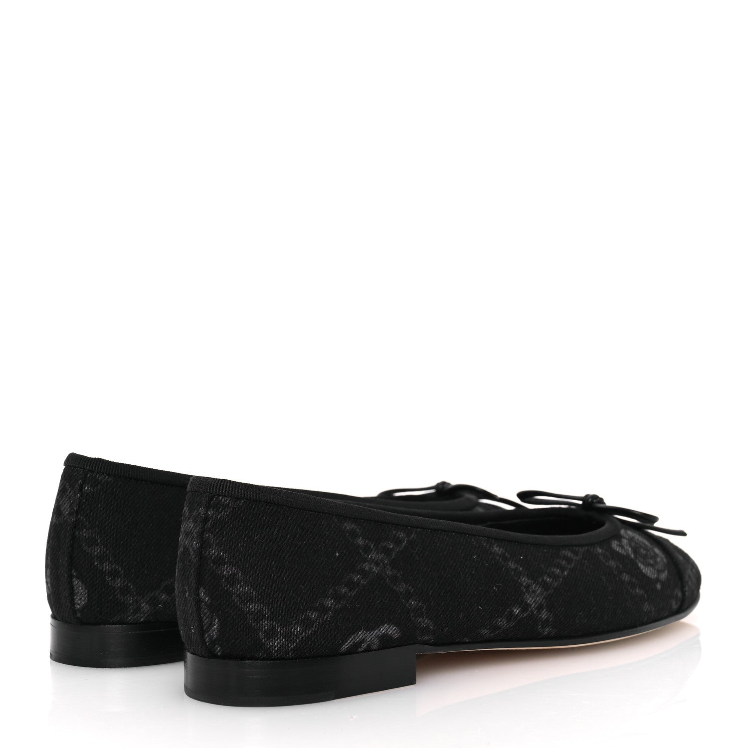 Chanel Denim Printed Cap Toe Ballerina Flats 38.5 Black White 5 of 11