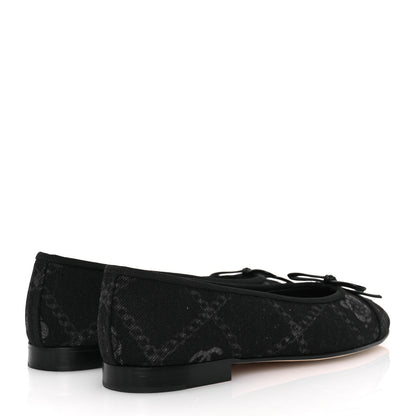 Chanel Denim Printed Cap Toe Ballerina Flats 38.5 Black White 5 of 11