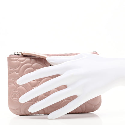 Chanel Goatskin Camellia Embossed Cosmetic Pouch Light Pink 2 of 8