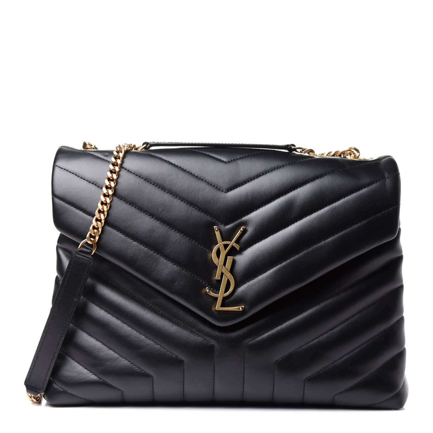 Calfskin Y Quilted Monogram Medium Loulou Chain Satchel Black