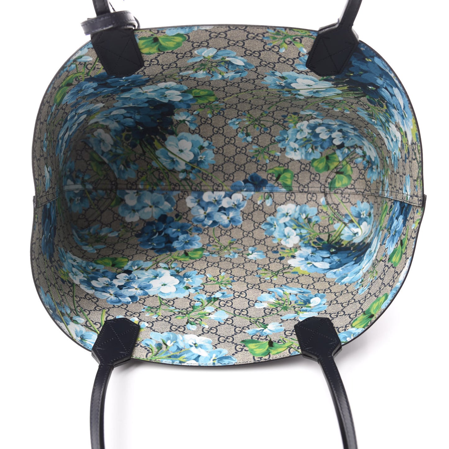 GG Supreme Monogram Blooms Medium Reversible Tote Beige Blue Navy
