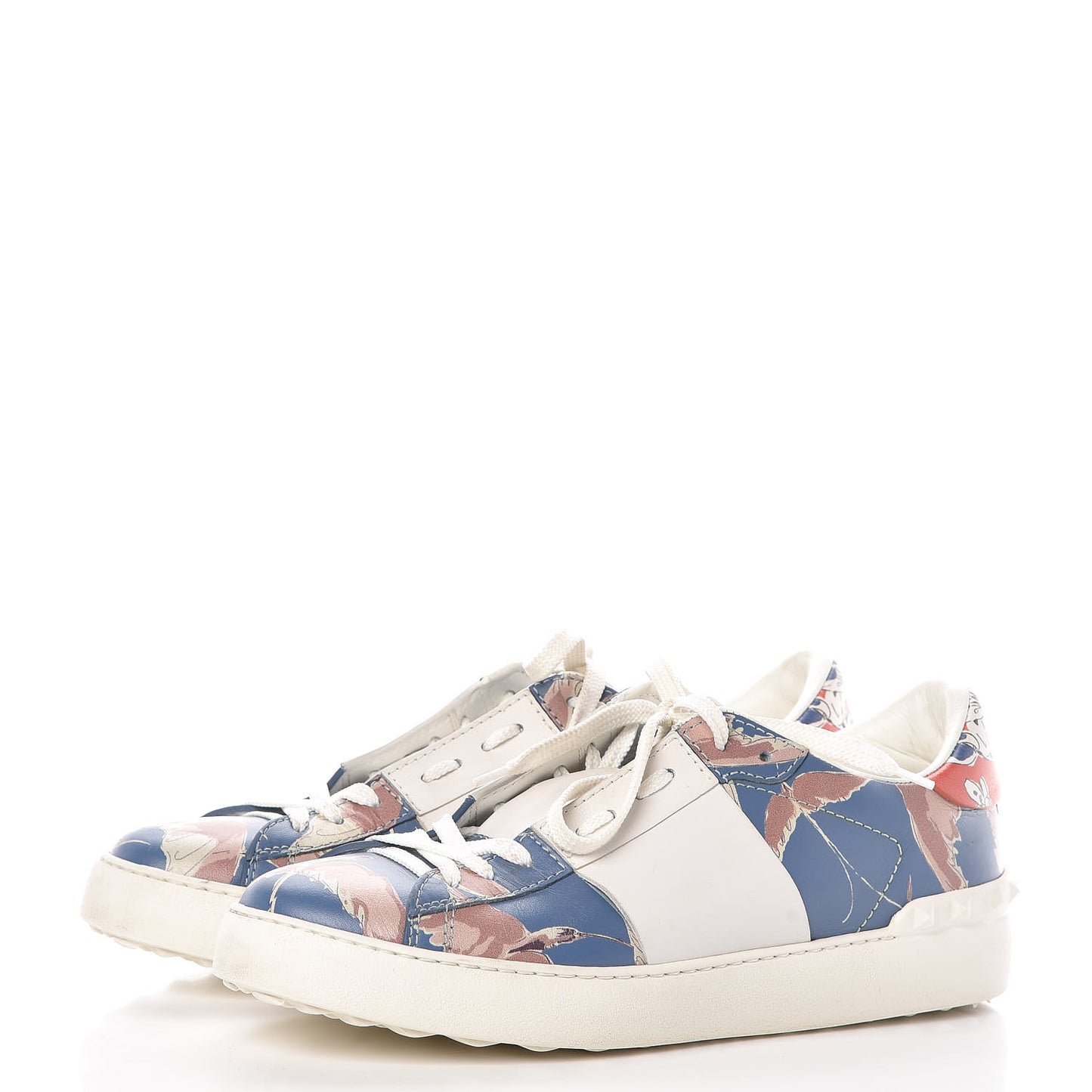 Calfskin Japanese Bird Print Rockstud Open Sneakers 39