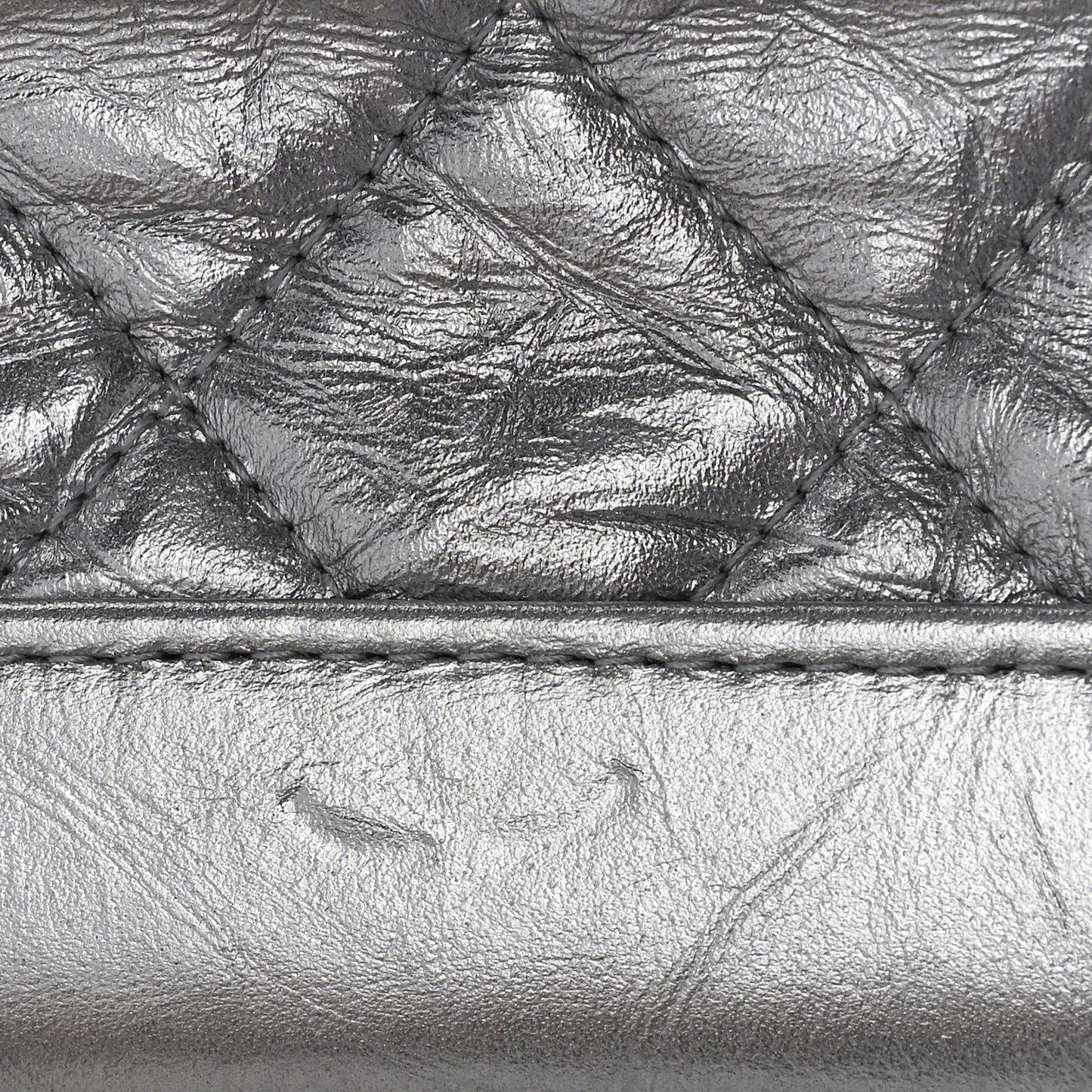 Metallic Calfskin Quilted Gabrielle Cosmetic Case Silver