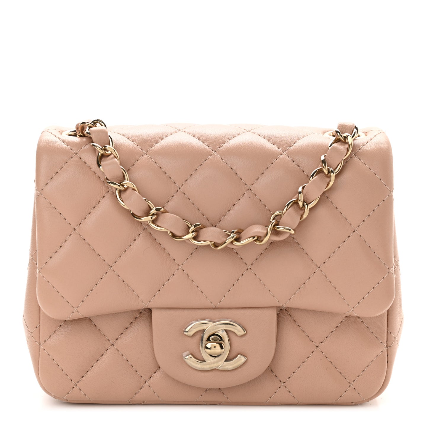 Lambskin Quilted Mini Square Flap Beige
