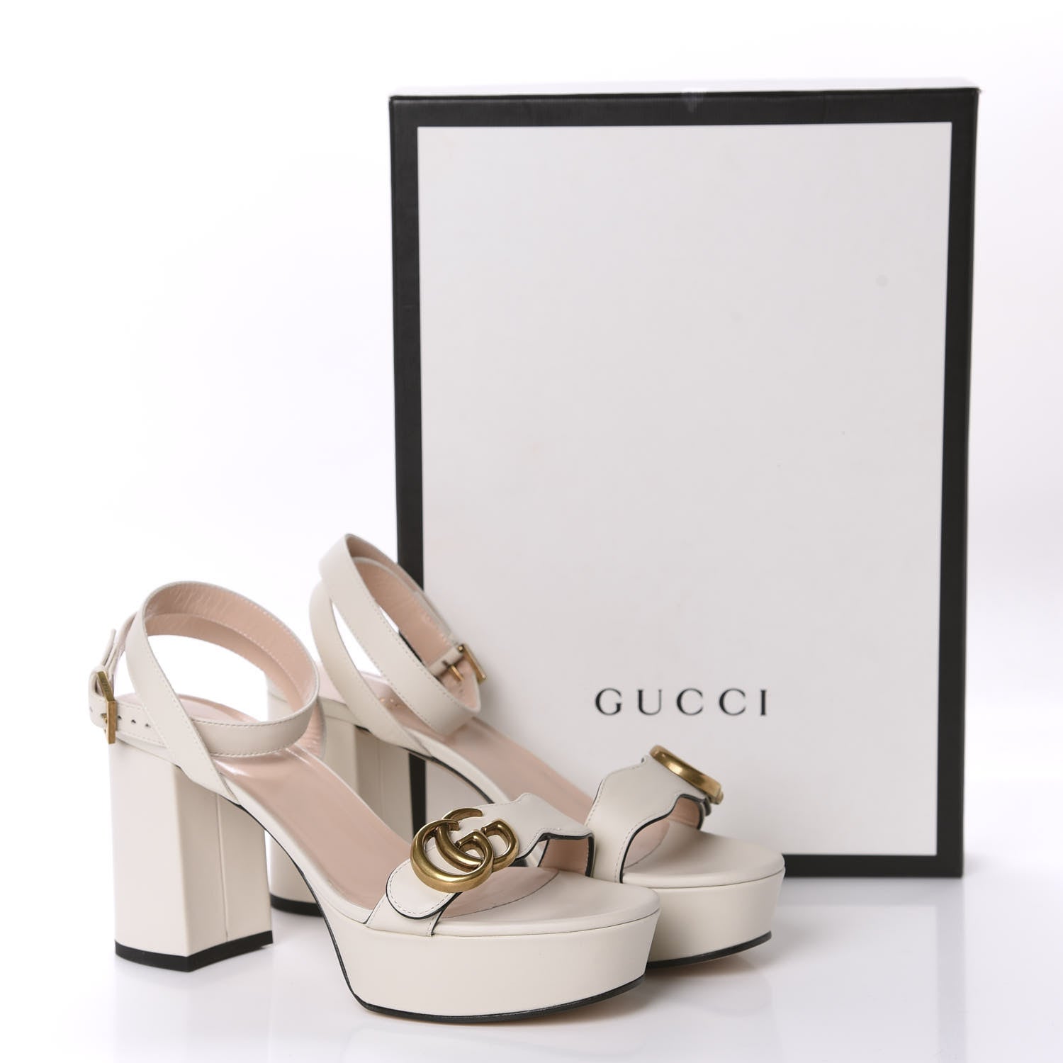 Gucci Calfskin GG Marmont Ankle Wrap 30/85mm Platform Sandals 37 Mystic White 9 of 9