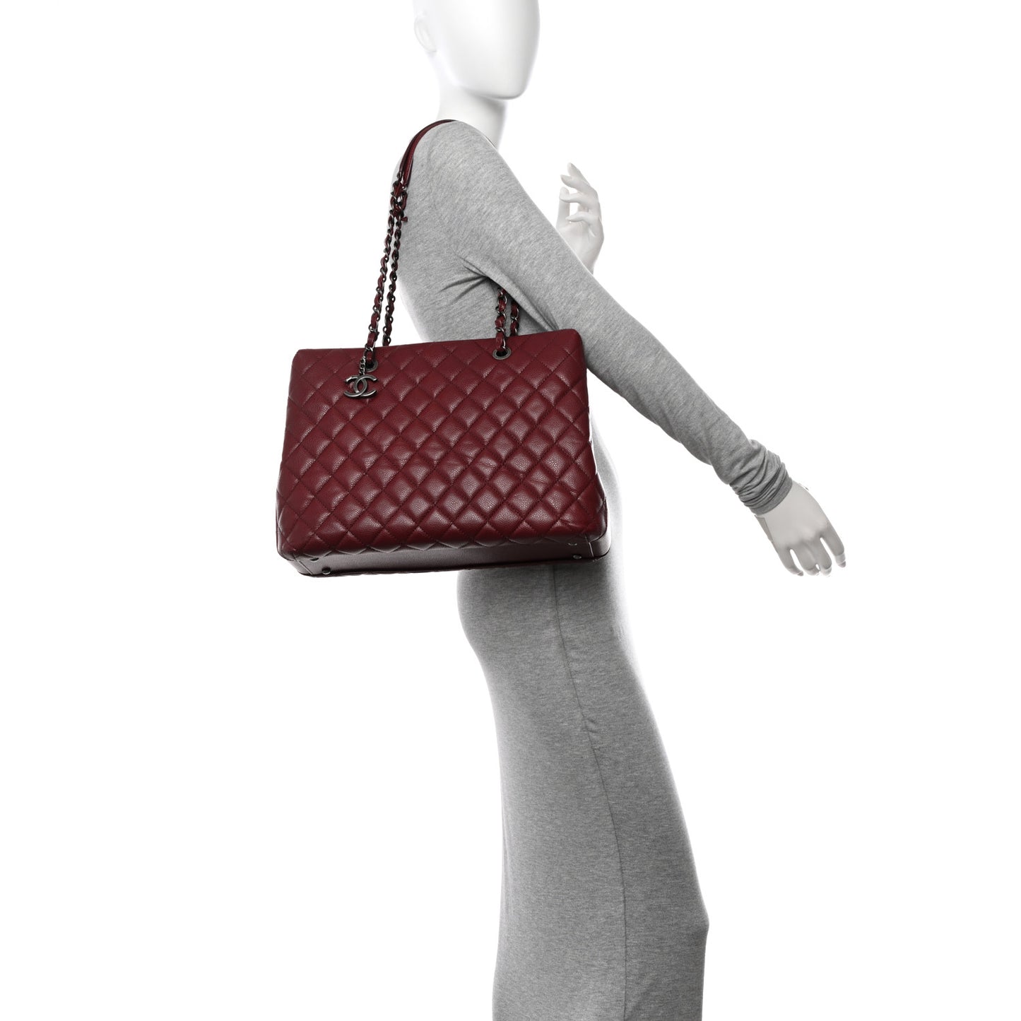 Caviar Quilted City Shopping Tote Dark Red
