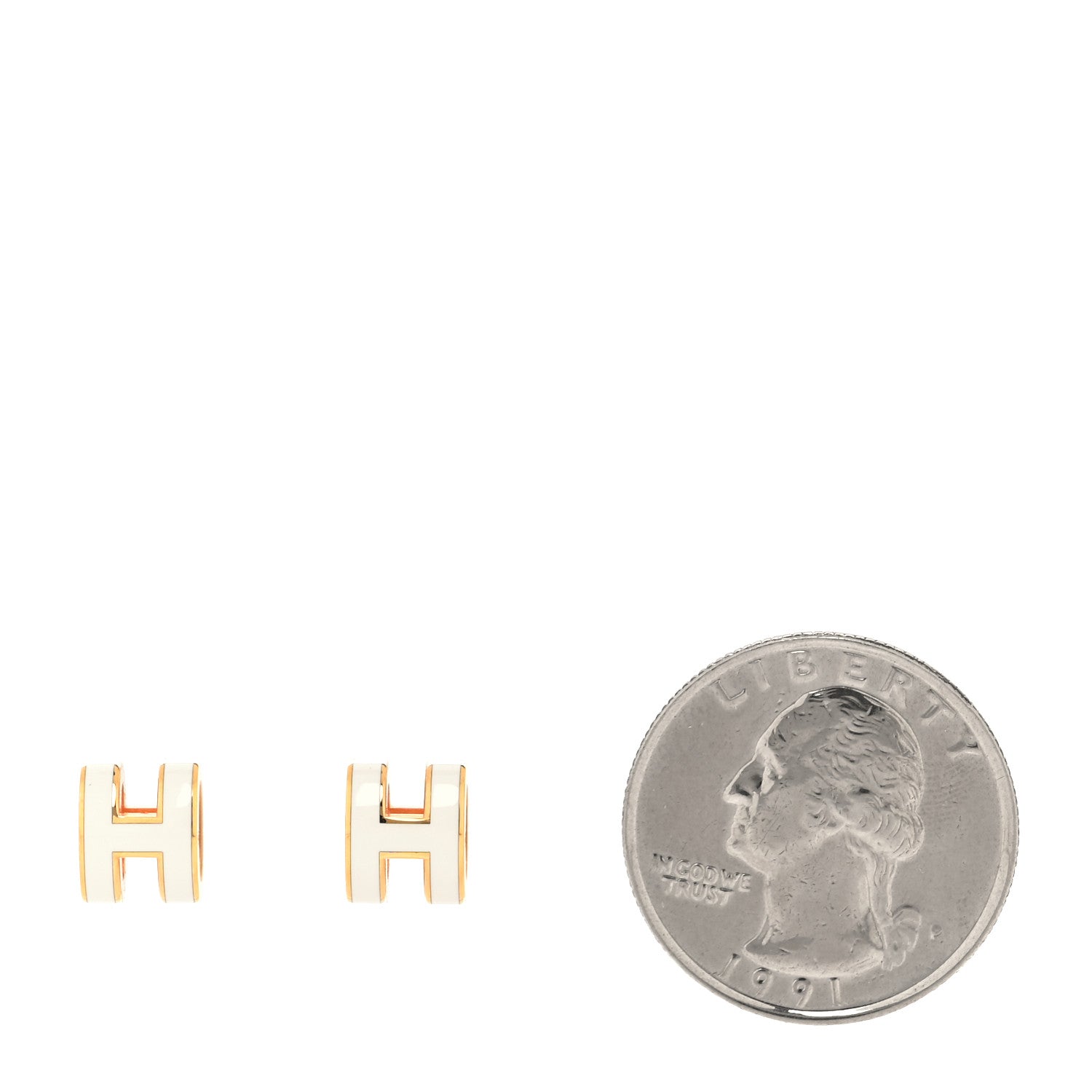 Hermes Rose Gold Lacquered Mini Pop H Earrings White 2 of 5